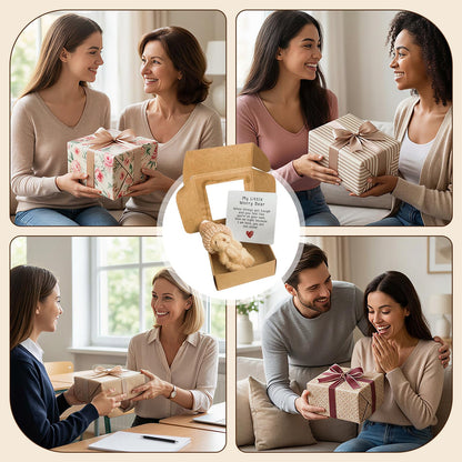 A Handmade Bear Wearing a hat, with an Encouraging Card Included in the Packaging. This Pocket-Sized Handmade Bear Brings Comfort to Adults—It's the for Loved Ones, Family, and Friends.