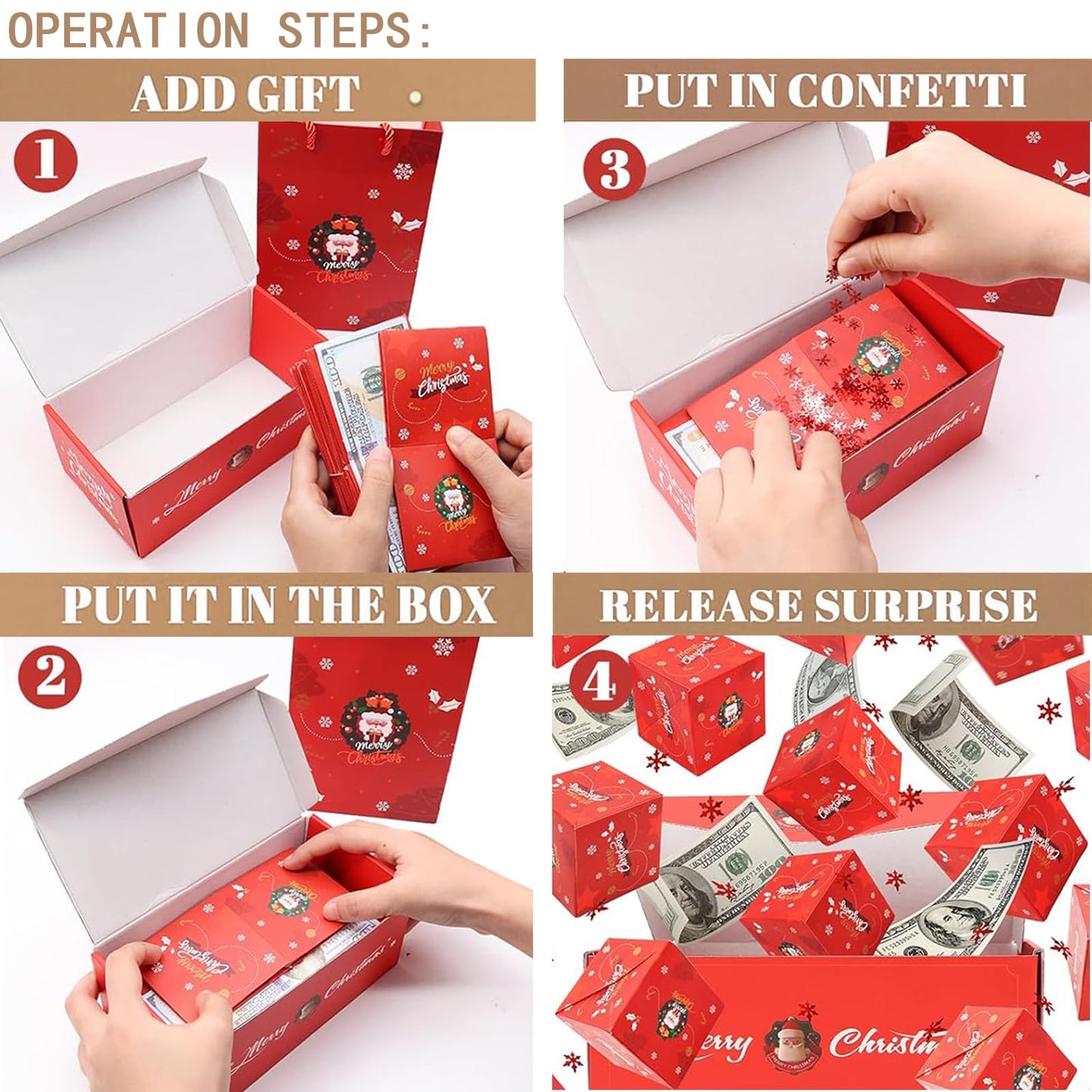 Surprise Gift Box Explosion Money Box for Cash, 2025 Merry Christmas Pop-Up Gift Boxes for Birthday, Anniversary, Valentine (Green)