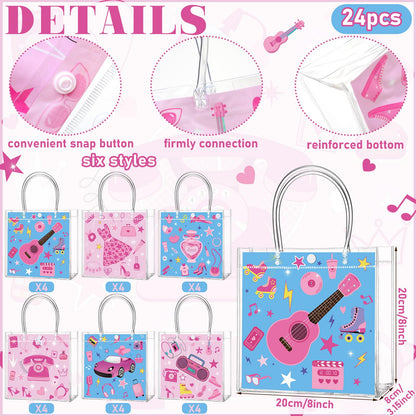 Aliceset 24 Pcs Gift Bags with Handle Clear PVC Candy Treat Goodies Tote Bags for Summer Birthday Party Favor Supplies