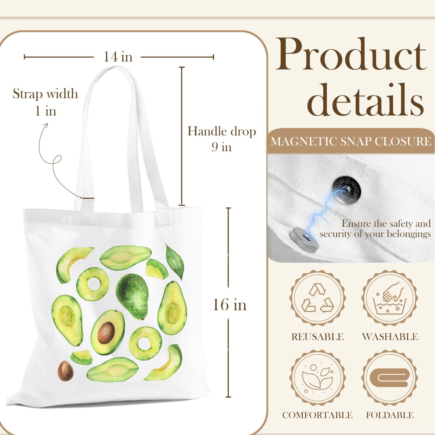 Fruit Tote Bag with Magnetic Buckle-Fruit Themed Seasonal Gifts for Birthday, Mother's Day, Christmas.