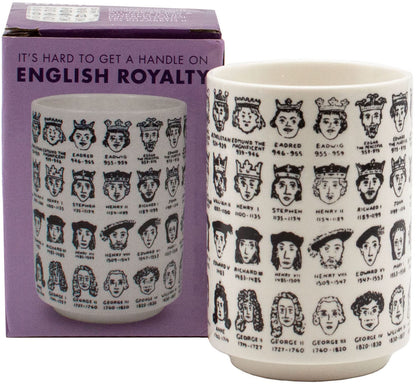 The Unemployed Philosophers Guild It's Hard to Get a Handle on English Monarchs - Porcelain Tea Cup Imprinted with Kings and Queens of England, Comes in a Fun Box, 9 oz