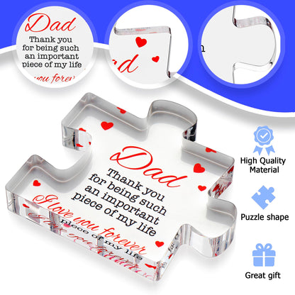VELENTI Fathers Day Dad Birthday Gift - Engraved Acrylic Block Puzzle Dad Keepsake 3.35 x 2.76 Inch - Cool Father's Day Presents from Daughter, Son, Mom - Heartwarming Men Birthday Gift Idea