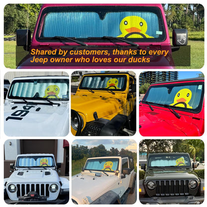 Windshield Sun Shade for Jeep Wrangler JK JKU JL JLU1997-2024,Window Sun Visor for UV Rays & Heat Protection,Duck Windshield Sunshade