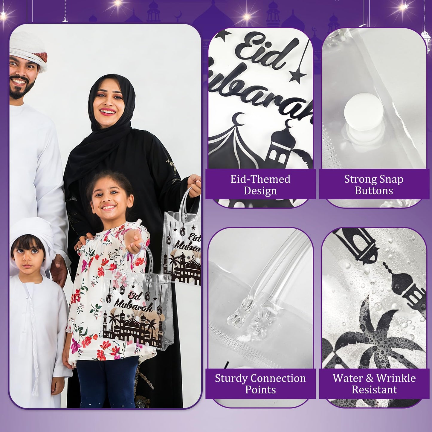Cinrobiye 24 Pack Ramadan Mubarak Reusable Gift Bags Eid Treat Bags for Kids Classroom Party Favors Non Woven Tote Bags for Candy Eid al Adha Decorations