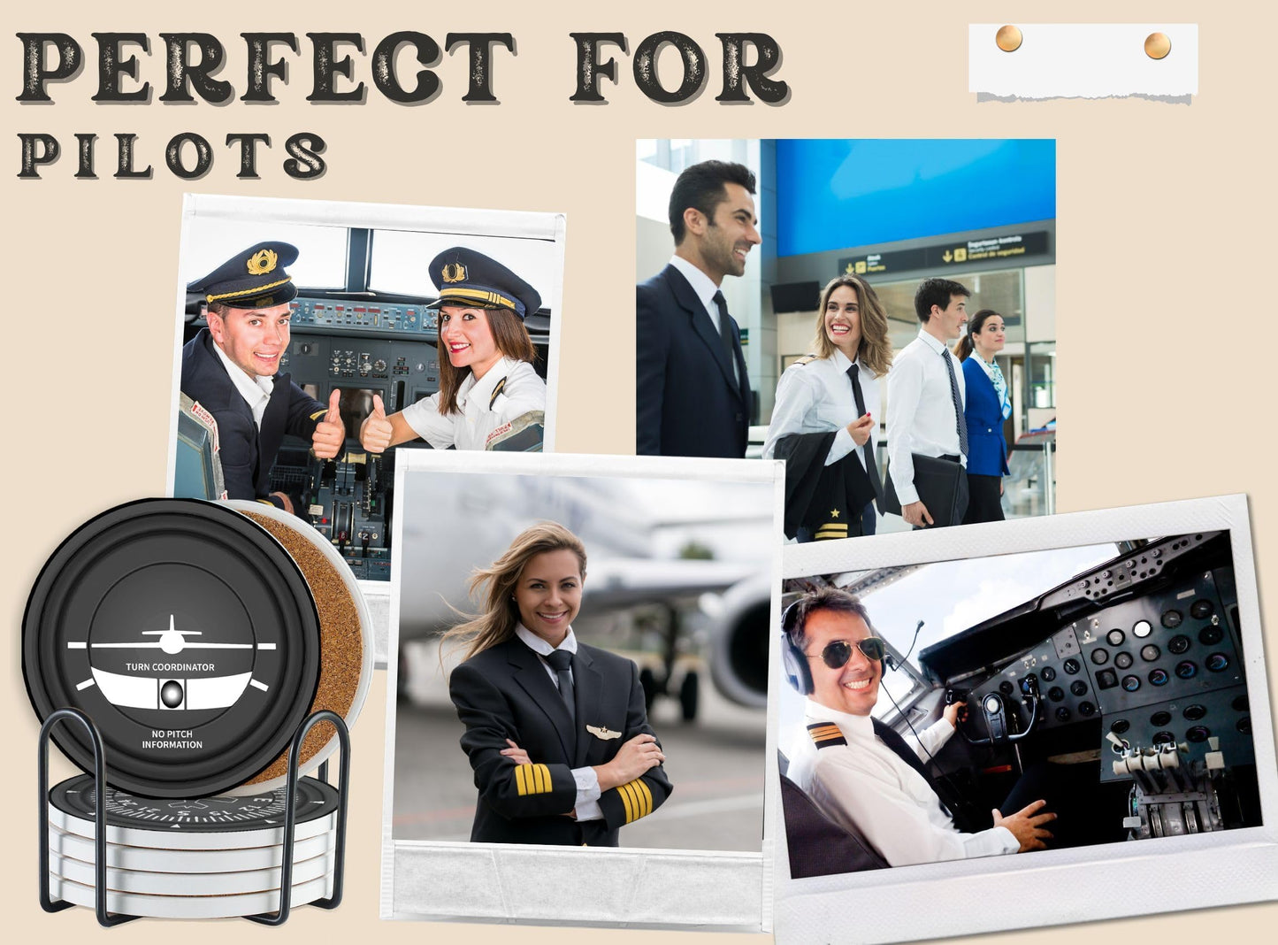 Onebttl Pilot Gifts for Men Dad Grandpa Pilots Aviation Lovers, Aviation Gifts Ceramic Coaster, Set of 6 with Gift Box & Cork Base, Plane Gift for Father's Day, Birthday, Christmas, Christian