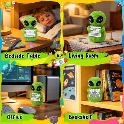 Xinezaa Emotional Positive Support Little Alien Crochet, Graduation Birthday Gifts for Son Daughter Teens Boys Girls, Inspirational Gifts for Women Men Friend Coworker, Handmade Green Alien