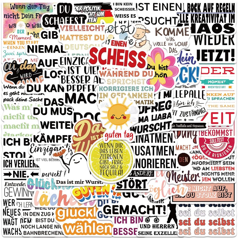 German Motivational Aesthetic Stickers for Teens Adults, 50PCS German Inspirational Quote Waterproof Stickers for Water Bottles Laptop Journal Scrapbook, Teacher Positive Decals for Students