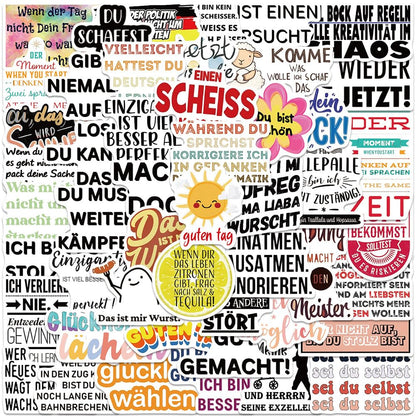 German Motivational Aesthetic Stickers for Teens Adults, 50PCS German Inspirational Quote Waterproof Stickers for Water Bottles Laptop Journal Scrapbook, Teacher Positive Decals for Students