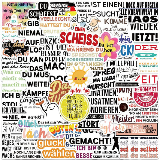 German Motivational Aesthetic Stickers for Teens Adults, 50PCS German Inspirational Quote Waterproof Stickers for Water Bottles Laptop Journal Scrapbook, Teacher Positive Decals for Students