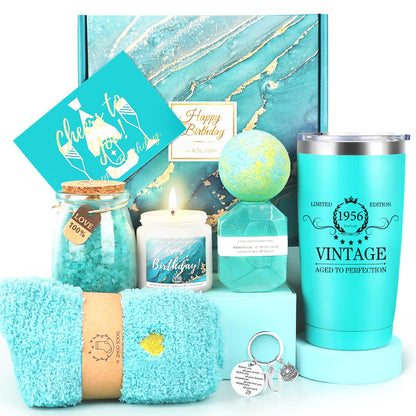 70th Birthday Gifts for Women, Vintage 1956 Tumbler Gift Set, Unique 70 Year Old Birthday Gift Basket for Mom, Sister, Wife, Friend