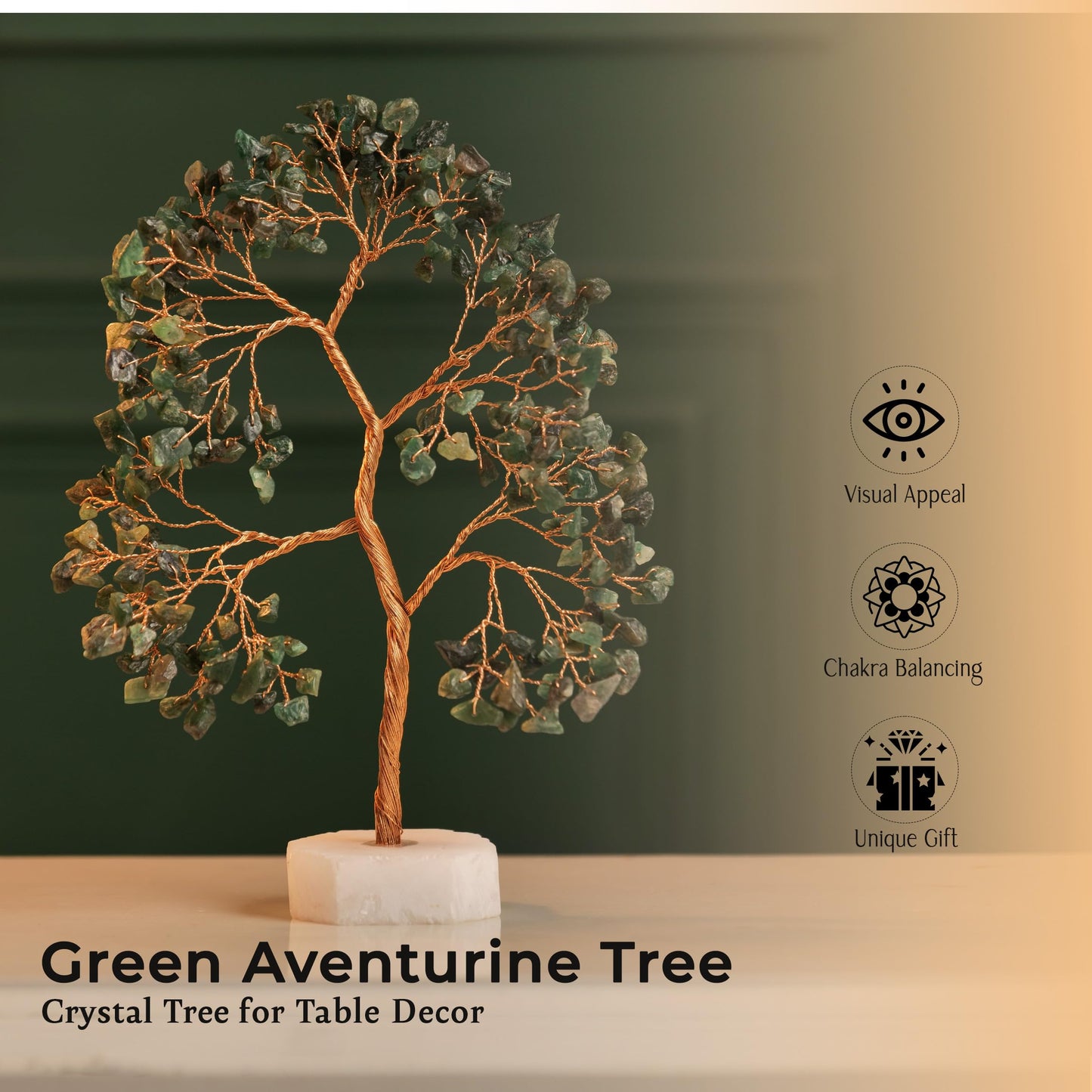 YATSKIA Green Aventurine Crystal Tree, Gemstone Tree of Life, Crystals and Healing Stones, Crystal Gifts for Mom, Crystals Shelf Decor, Living Room Decor, Unique Gifts for Women (Size - 10 Inch)