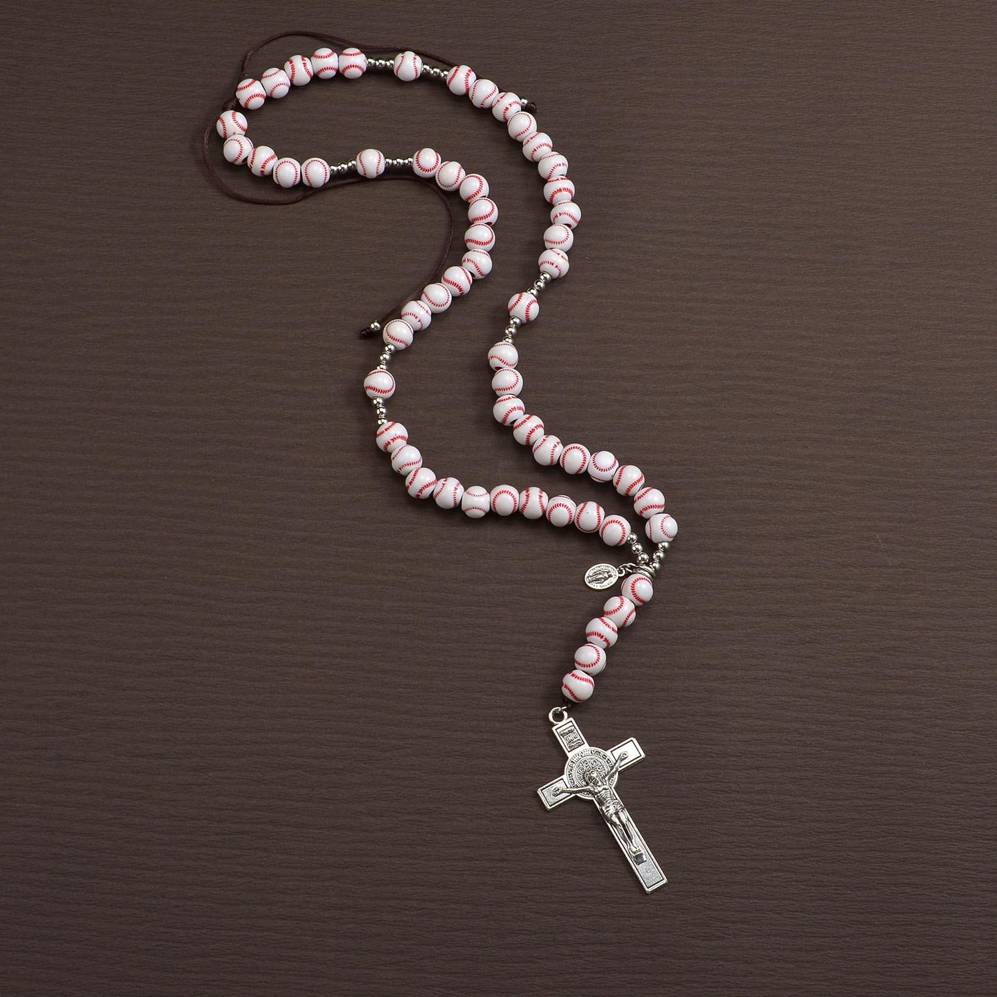 Basketball Bead Sports Necklace Catholic Rosary with Crucifix Cross Pendant Baptism Birthday Gift for Men Boys in Customized Velvet Bag