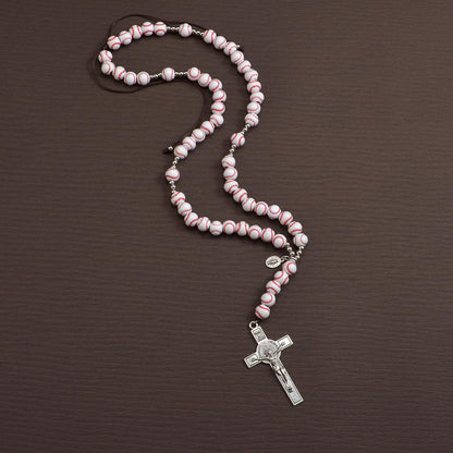 Basketball Bead Sports Necklace Catholic Rosary with Crucifix Cross Pendant Baptism Birthday Gift for Men Boys in Customized Velvet Bag