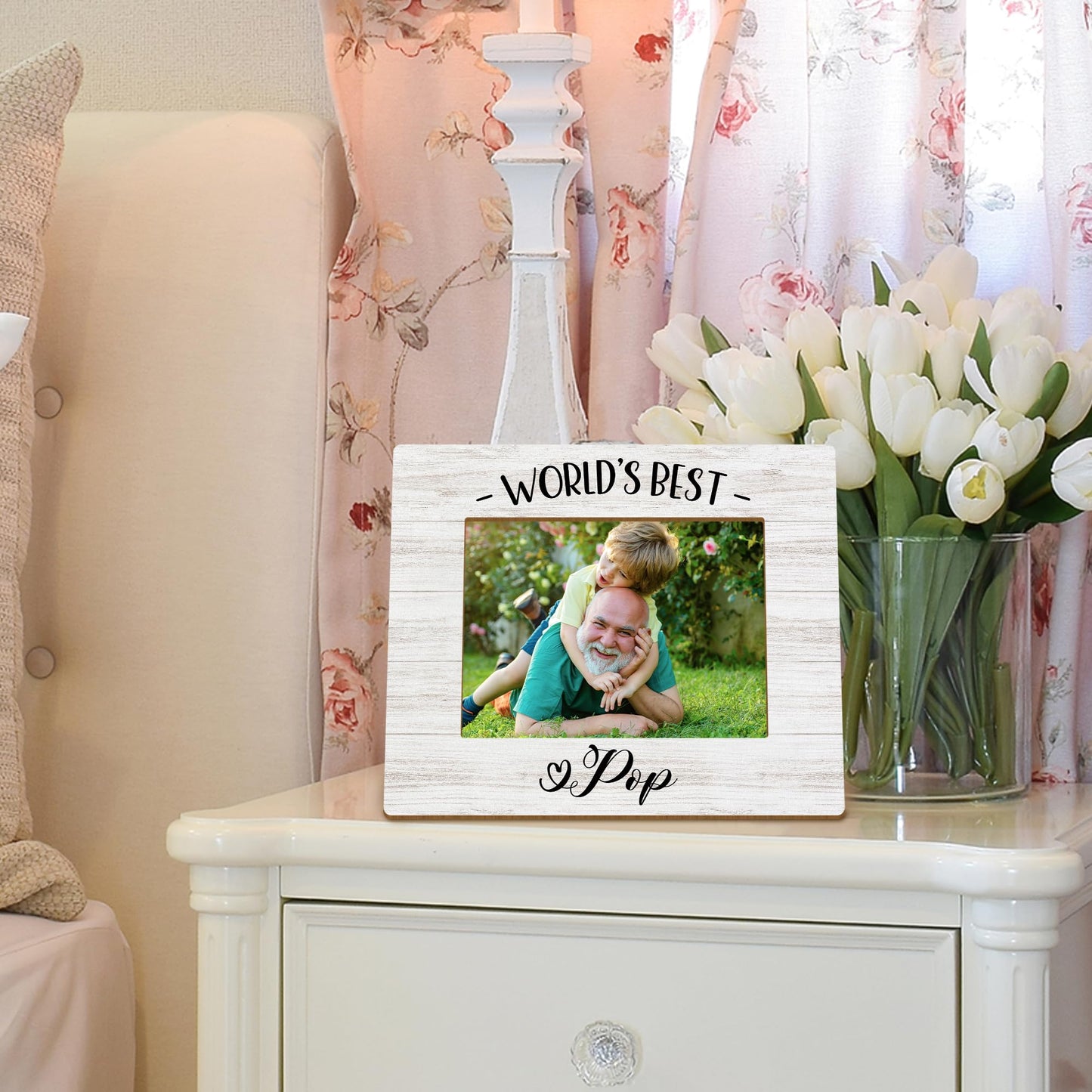 Pop Pops Gifts Picture Frames, Pop Grandpa Photo Frame Gift for Grandfather Fathers Day Christmas from Grandkids, World's Best Pop Picture Frame, Grandpa Wood Picture Frames for 5x7 Photos