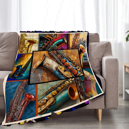 Taimeng Saxophone Throw Blanket, Sax Jazz Music Themed Blanket, Musicians Music Lovers Stuffed Fleece Cozy Flannel Warm Lightweight Blankets Gifts for Kids Teens Women Men Girls Boys 40"X50"