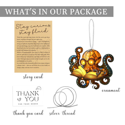 Octopus Reading Acrylic Ornament for Christmas Decorations, Beach Christmas Ornament, Ocean Themed Gift for Ocean Lovers, Octopus Gifts for Women, Last Minute Xmas Gifts