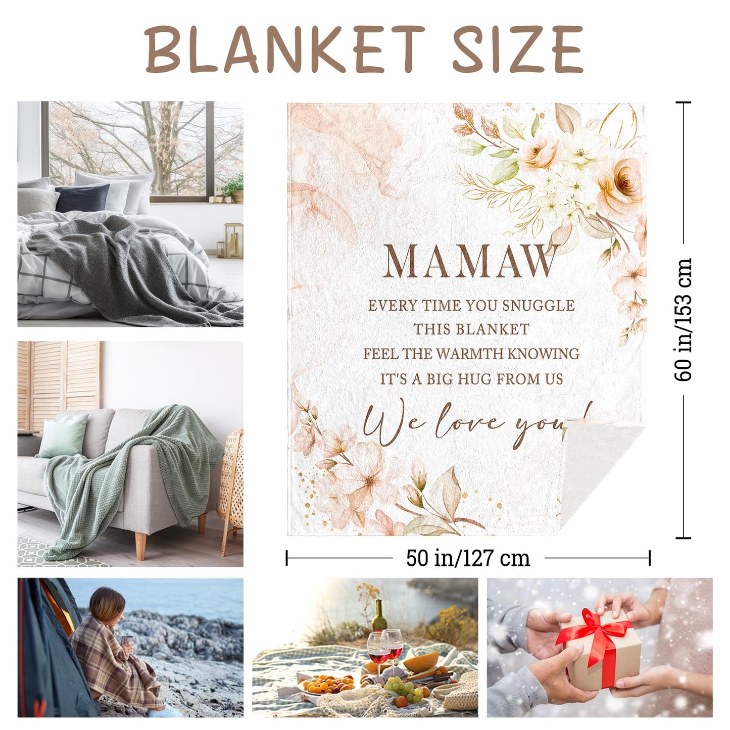 Mamaw Gifts, Gifts for Mamaw, Mamaws Birthday Gift, Mamaws Blanket 60" x 50", Mamaw's Gift for Grandma, Mamaw's Gift' from Grandkids, Gift' for Mamaw' Mother's Day Christmas