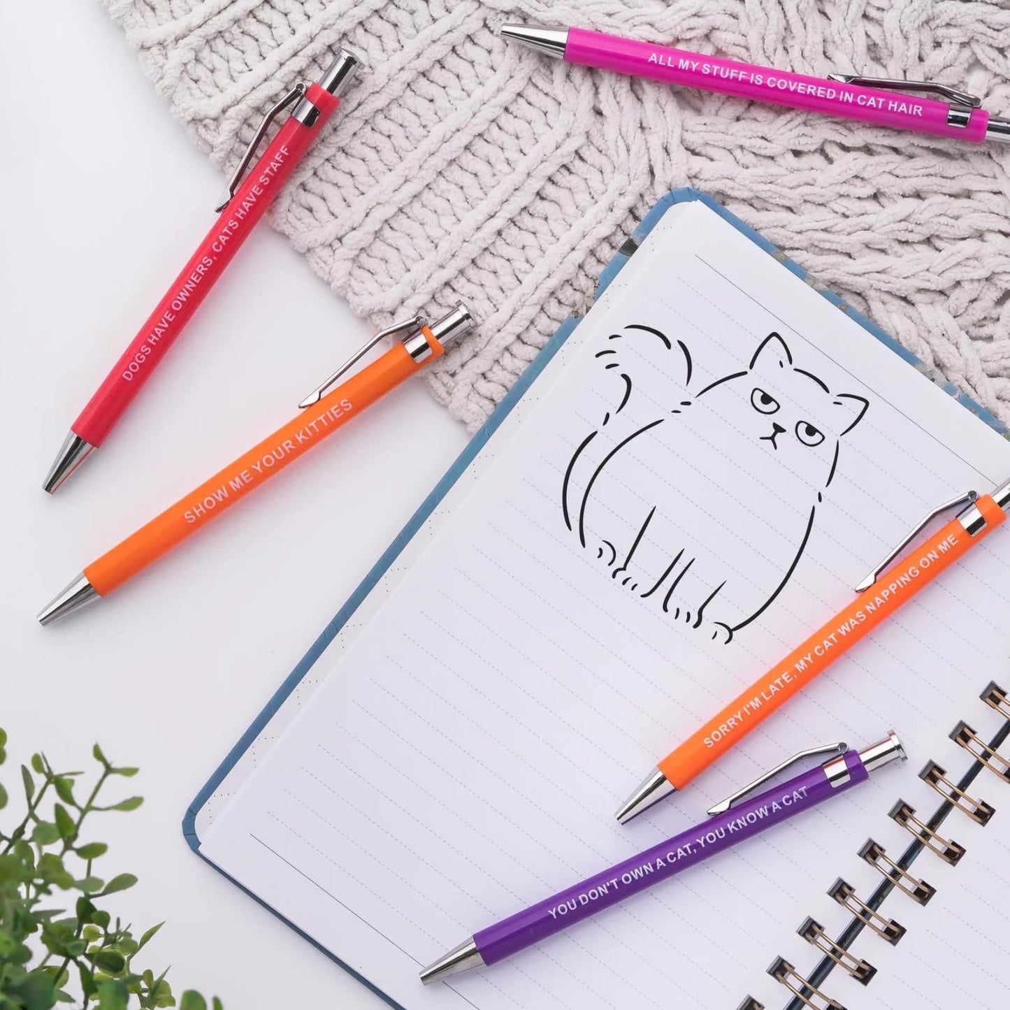 Funny Cat People Pens - Snarky Office Gag Gift, Black Ballpoint Pens with Humorous Sayings for Pet Owners, Cat Lovers, Coworkers