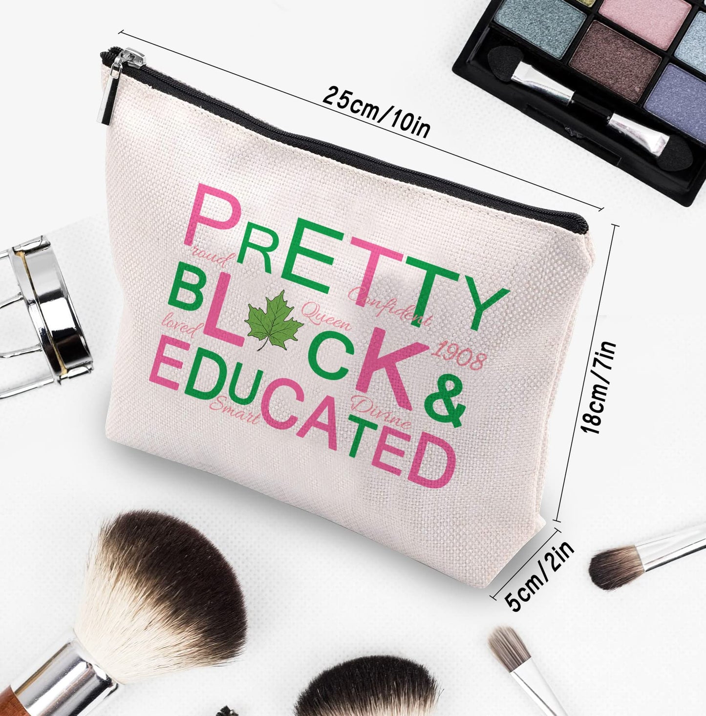 Sorority Gift Pink and Green Makeup Cosmetic Bags Black Greek Sorority Gift Paraphernalia for Sister Friend