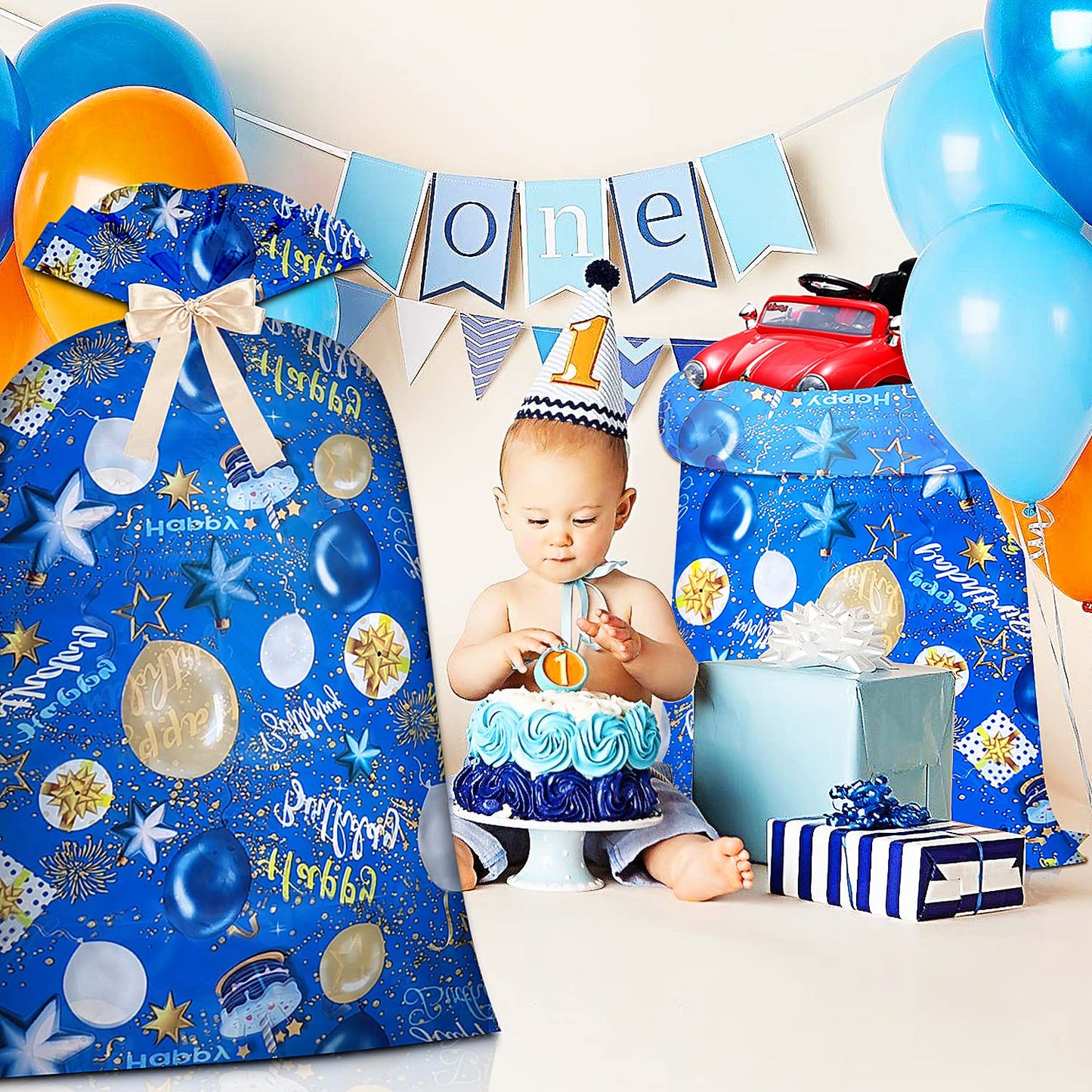 Extra Large Gift Bag Jumbo Giant Gift Bags,Oversized XL Big Huge Gift Bag for Present,Blue Gift Wrap Birthday Bag Plastic Bike Wrapping Bag for Large Gifts for Boy Men Child Kids(48inch 1Pack)