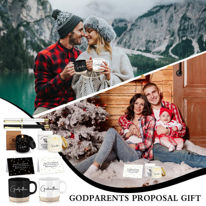 2 Sets 8 Pcs Godparents Proposal Gift Madrina Padrino Mug Will You Be My Godparents from Godchild Card Scented Candle Jar Pen Baptism Gift for Mother's Day Father's Day Godmother Godfather(English)
