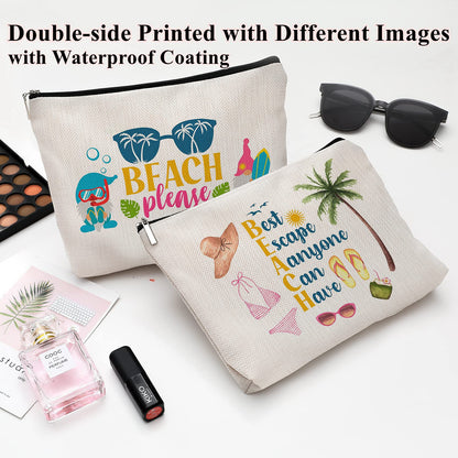 ZUYUROU Beach Makeup Bag for Women, Funny Travel Cosmetic Pouch, Beach Please Zipper Bag, Summer Vacation Gift, Tropical Aesthetic Bag for Girls, Best Escape Anyone Can Have Travel Organizer