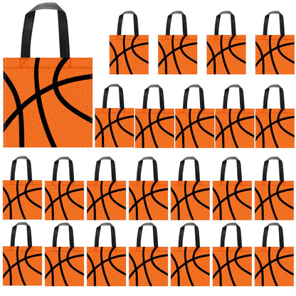 24 PCS Basketball Non-Woven Party Favor Bags with Handles Basketball Party Favor Bags Goodie Treat Candy Bag for Sports Theme Party Birthday 7.87 x 7.87 Inch