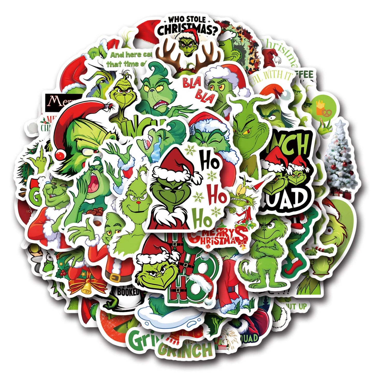55pcs Christmas Grinches Popular Stickers for Kids, Children's Cartoon Sticker for Water Bottle,Laptop,Waterproof Vinyl Decals for Teens Girls Boys (Green-B)