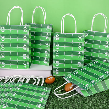 Hxezoc 12 Pieces Football Gift Bags with Handle, Football Field Paper Treat Candy Bag Sport Favor Bags for Football Theme Birthday Party Decoration Supplies