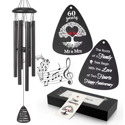 60th Anniversary Wind Chimes Gifts for Men Women,Romantic 60 Year Anniversary for Couples, Wife, Husband, Parents, Friends, 60th Wedding Gifts Idea of Happy Anniversaries Decorations,Black