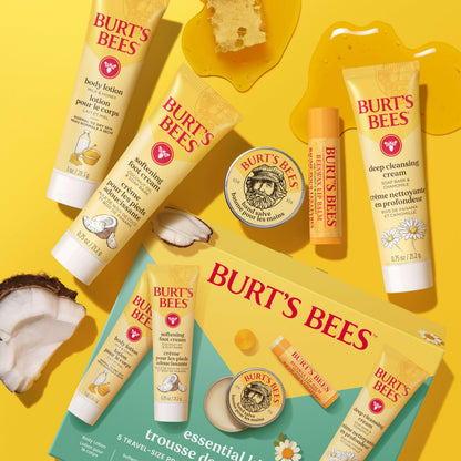 Burt's Bees Mothers Day Gifts Ideas - Essentials Everyday Set, 5 Travel Size Products - Deep Cleansing Cream, Hand Salve, Body Lotion, Foot Cream and Original Lip Balm