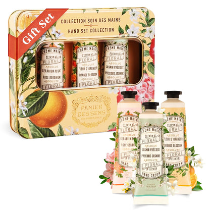 Panier des Sens - Mini Hand Cream Set - Gifts for Women - Orange Blossom, Jasmine, Geranium Natural Hand Cream - Mothers Day Gift Ideas Made in France - 96% Natural - Hand Lotion Travel Size 3x1 Floz