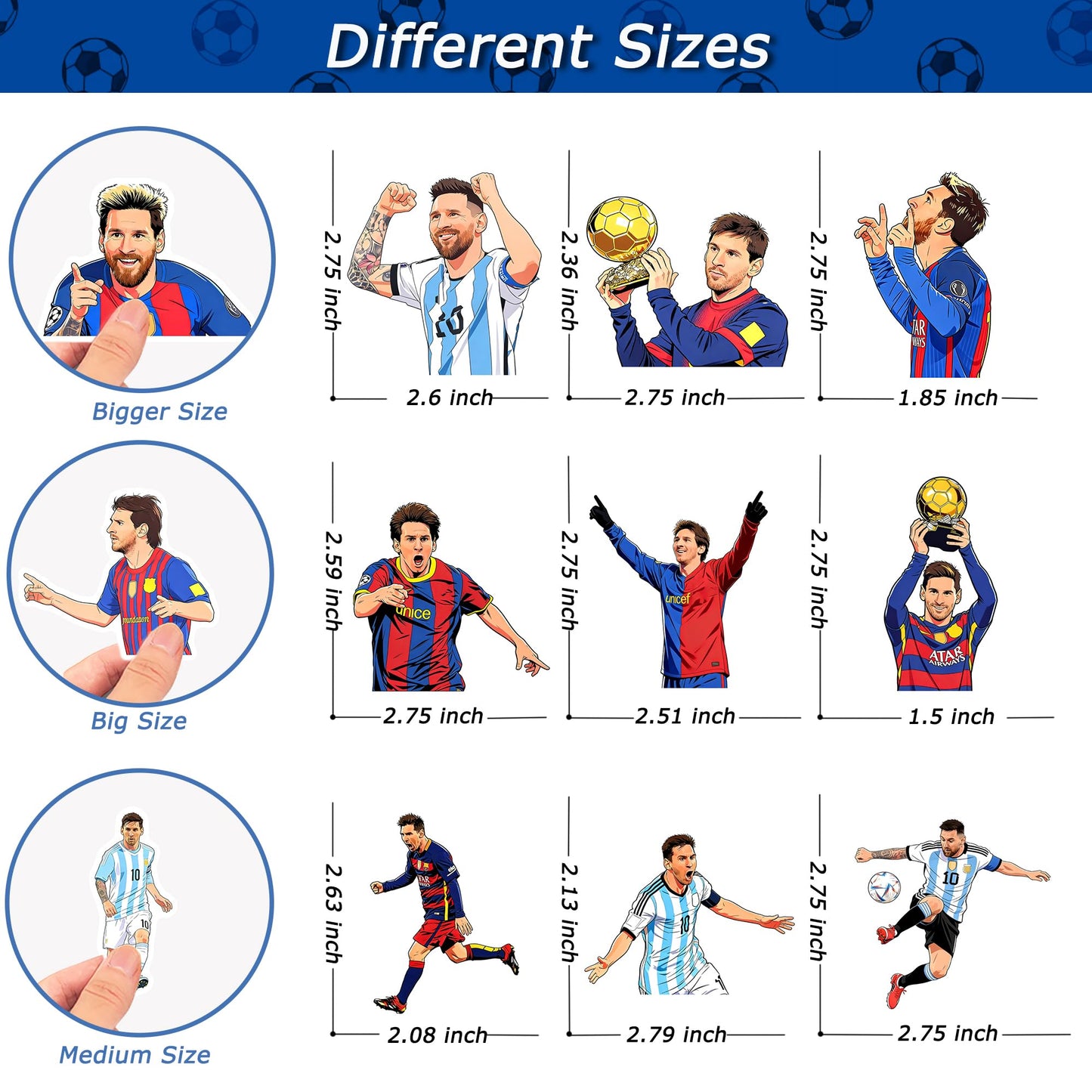 50 PCS Soccer Stickers Messi for Kids Gift Vinyl Waterproof Water Bottle Football Stickers Boys Girls Teens