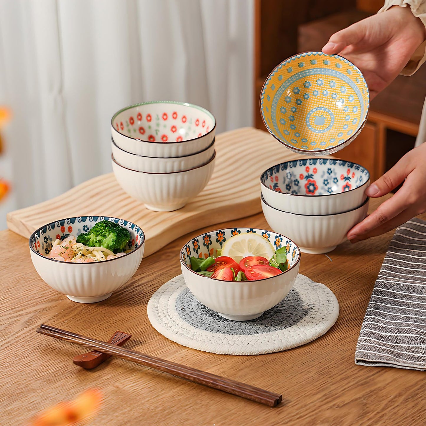 Rice Bowls 10oz, Japanese Style Bowls Set of 6 with Gift Box - Ceramic Bowls for Soup, Dessert, Ice Cream, Snack - Kitchen Gifts for Women Christmas Gift