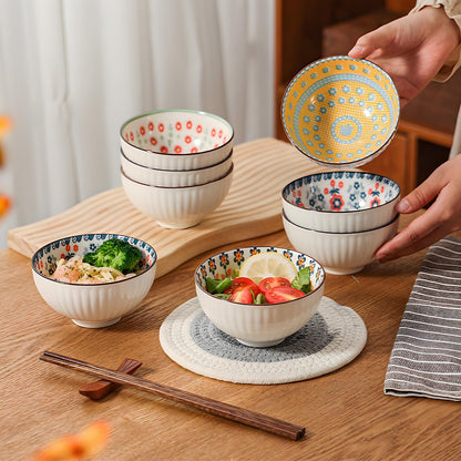 Rice Bowls 10oz, Japanese Style Bowls Set of 6 with Gift Box - Ceramic Bowls for Soup, Dessert, Ice Cream, Snack - Kitchen Gifts for Women Christmas Gift