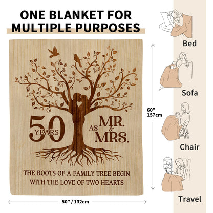 Happy 50th Anniversary Wedding Gifts, Flannel Soft Blanket Decor, Golden 50th Anniversary Romantic Gifts for Couple Parents, 50 Year Wedding Anniversary Decorations - 50x60 inches