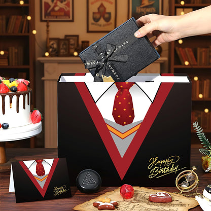 Large Wizard School Gift Bag with Wrapping Paper and Card Magical Wizard Birthday Bag with Handles Tie Necktie Birthday Baby Shower Paper Bags for Girls Boys Halloween Party Supplies Decorations
