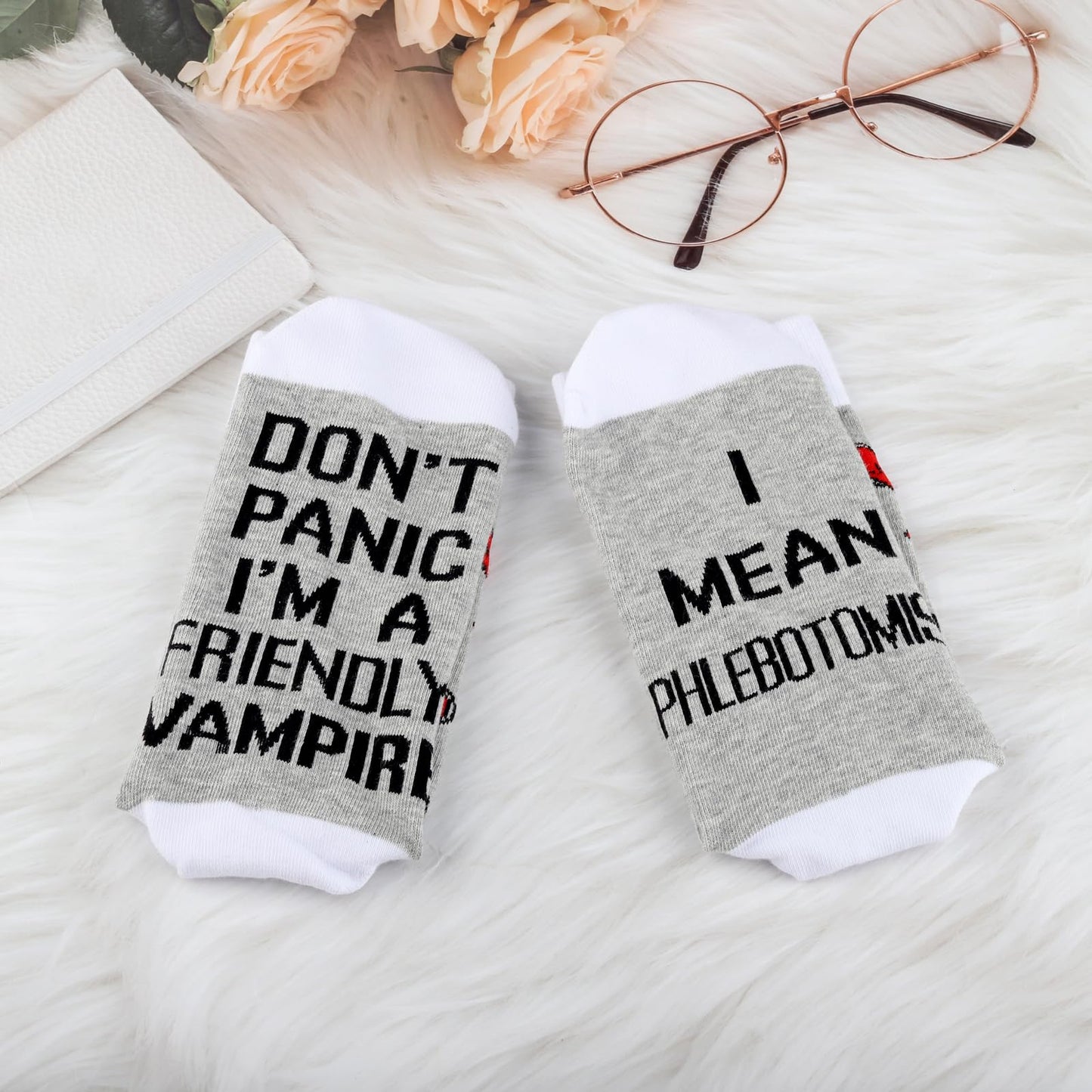 G2TUP Phlebotomist Socks Phlebotomy Technician Gift Don't Panic I'm a Friendly Vampire I Mean Phlebotomist Socks