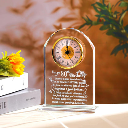 Ornalrist Happy 80th Birthday Quartz Clock Gifts for Women, Men, Couple, Parents & Grandma - 80 Year Old Birthday Presents for Her, Mom, Dad - 80 Year Blessing Quartz Clock Keepsake Home Decor