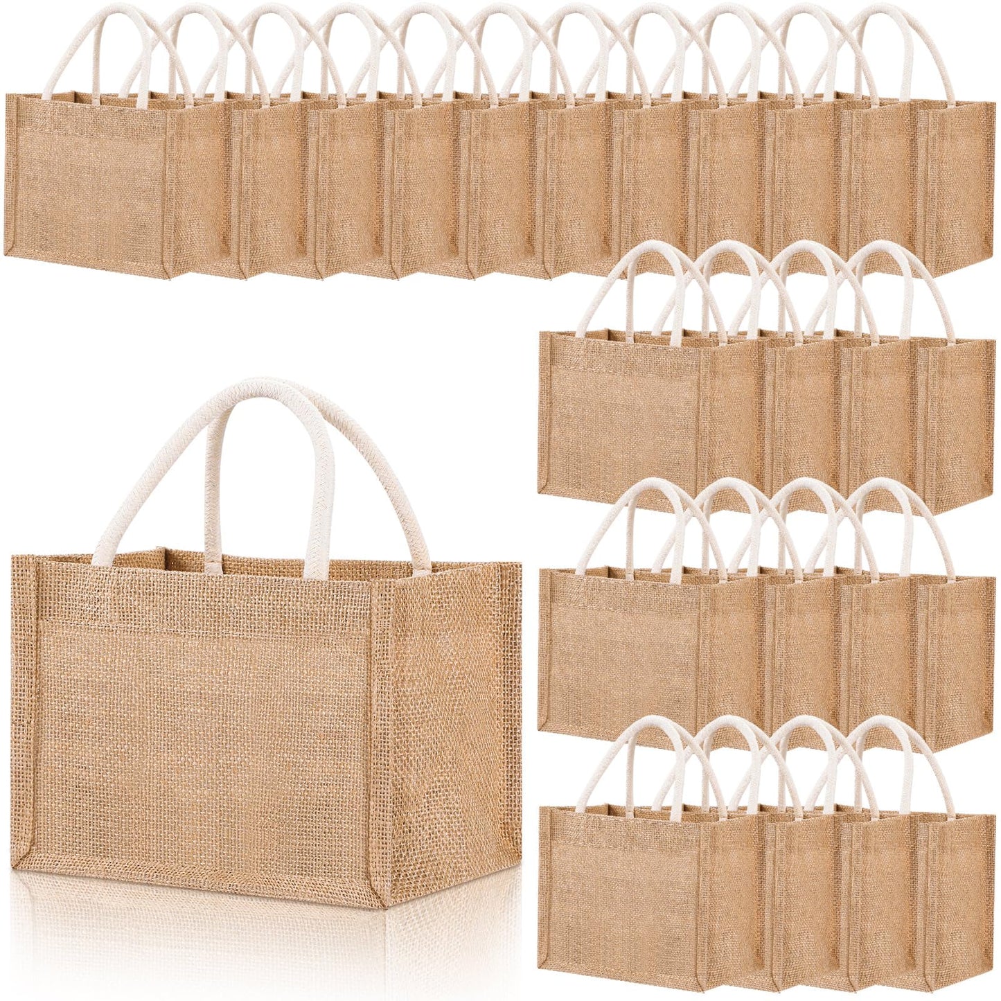 24 Pcs Burlap Tote Bag Mini Jute Reusable Waterproof Bag with Handles Small Blank Canvas for Wedding Beach DIY Gift(Classic,9.06 x 6.3 x 5.12)