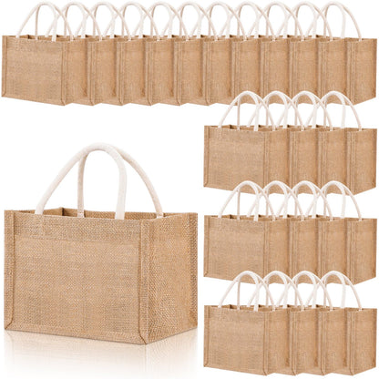 24 Pcs Burlap Tote Bag Mini Jute Reusable Waterproof Bag with Handles Small Blank Canvas for Wedding Beach DIY Gift(Classic,9.06 x 6.3 x 5.12)