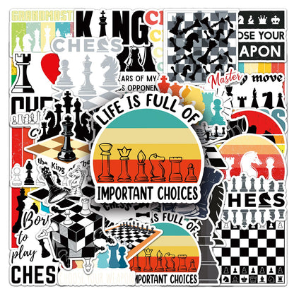 50 Pcs Unique Chess Stickers, 1.5-3 Inches Waterproof Vinyl Decals for Journals, Locker, Room Decor, Ideal for Chess Lovers Kids Adults