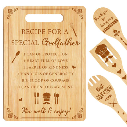 Vesici Godfather Proposal Gifts, Godfather Gifts from Godchild Goddaughter Godson Bamboo Cutting Boards Soup Spoon Spatula for Kitchen Father's Day, Birthday