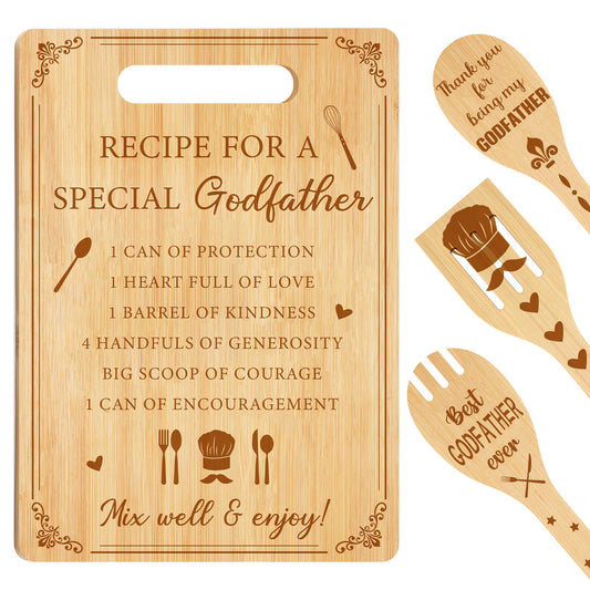 Vesici Godfather Proposal Gifts, Godfather Gifts from Godchild Goddaughter Godson Bamboo Cutting Boards Soup Spoon Spatula for Kitchen Father's Day, Birthday