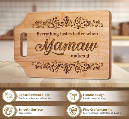AceThrills Mamaw Gifts for Mamaws Birthday Gift - Engraved Bamboo Cutting Board 12.3"L × 8.7"W × 0.4"Th