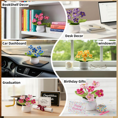 LAIDANLA Crochet Flowers Forget Me Not Potted Plant, Mini Handmade Knitted Flower for Desk, Crochet Flower in Pot, Unique Gifts for Women Teacher Mom Friend, Birthday Graduation