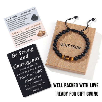 Quietsun Cool Gifts for Teen Boys/Men-Natural Gemstone Bracelet with Meaningful Metal Wallet Card in Gift Box