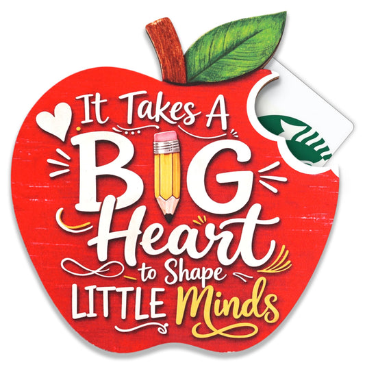It Takes a Big Heart Apple Gifts Card Holder 5.72 x 4.87 Inches for Teacher Appreciation, Thank You Teacher Gift, Teacher Gift Card Holder, Kindergarten, Pre K Teachers, Teacher Appreciation Gifts