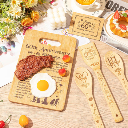 5 Pcs Wedding Kitchen Serving Board Set Anniversary Married Gifts for Women Men Husband Wife Parents Couple Pearl Ruby Golden Diamond Anniversary-recipe for a Happy Marriage(60th)