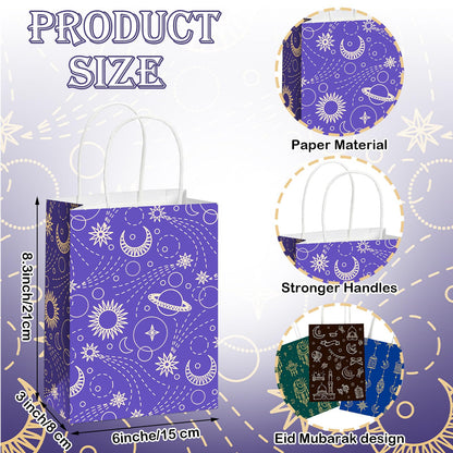 Epakh 24 Pcs Eid Mubarak Paper Gift Bags with Handle Ramadan Goodies Bags Moon Stars Lantern Ramadan Kareem for Islamic Muslim Party Favor Al Fitr Party